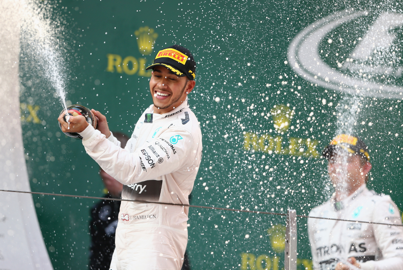 Illustration for article titled Lewis Hamilton's Champagne Spray Sparks Dumb International Outrage